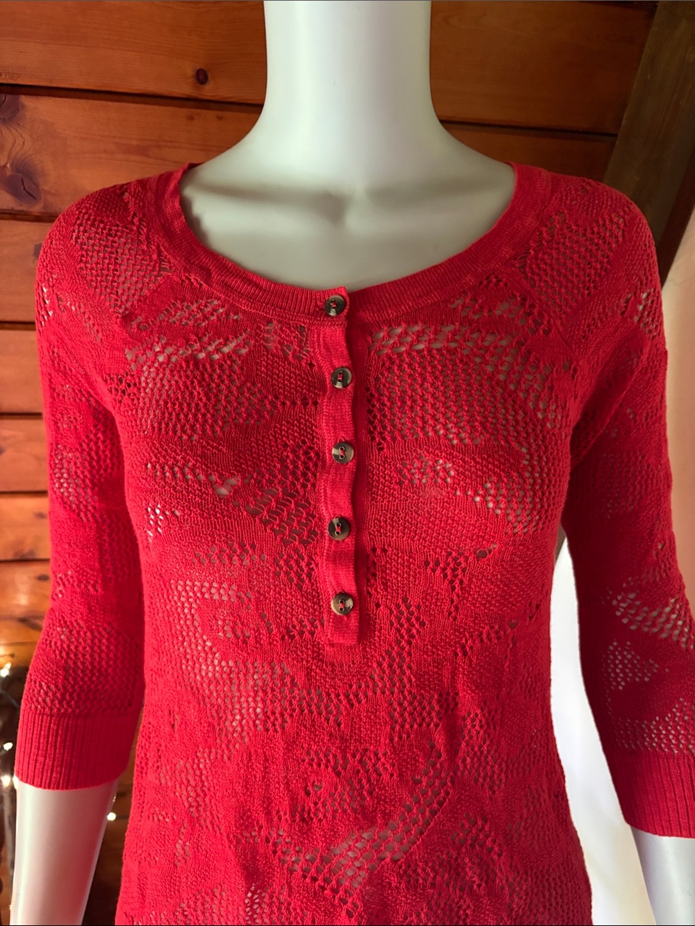 American Eagle Open Knit Cotton Sweater Red Boho Fairycore Coastal Cowgirl Small